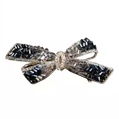 左欧 蝴蝶结镶钻后脑勺发卡小号一字夹弹簧夹#好运 合金 发夹 女款