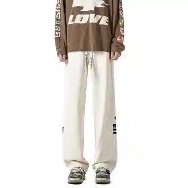 美式侧边设计宽松休闲系带针织运动裤 男女同款