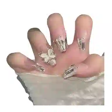 柚予颜 穿戴甲气质仙气大蝴蝶闪钻显白美甲  中长款裸色渐变 爆闪