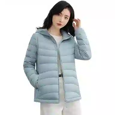 鸭鸭 薄款纯色百搭连帽长袖羽绒服 女款