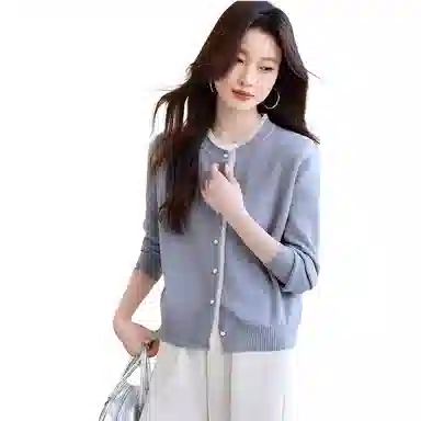 曲韩 通勤拼色开衫毛衣 女款