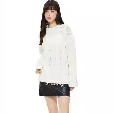 美特斯邦威 镂空长袖针织慵懒宽松毛衣 女款