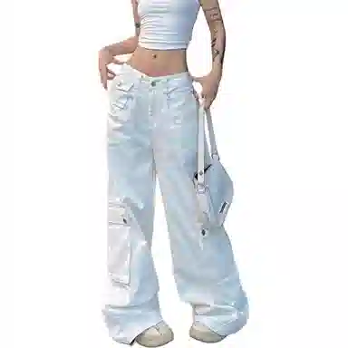 JUFU Wide-Leg Cargo Jeans White