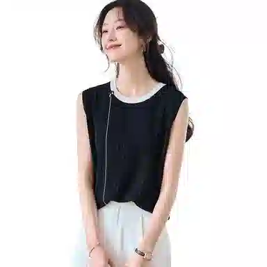 曲韩 纯色圆领无袖背心 女款