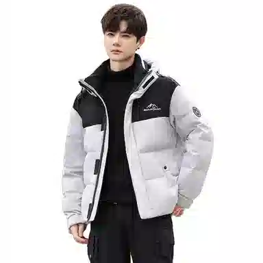 鸭鸭 青年时尚韩版潮流短款连帽户外运动休闲百搭防寒保暖迷彩面包羽绒服 男女同款