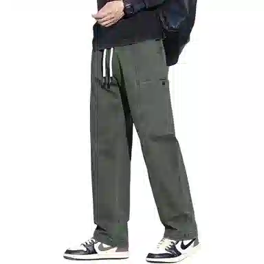 羽浅 纯棉休闲大口袋拼接简约纯色百搭透气美式宽松直筒痞帅工装裤 男款