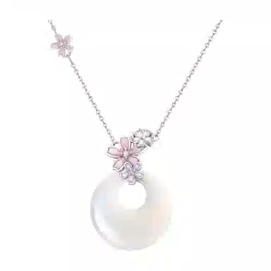 【999足银】 恋朵 时尚新中式 桃你平安 招桃花 精准桃花 平安扣 好运 锁骨链 原创高级感天然 玉髓 项链 女款