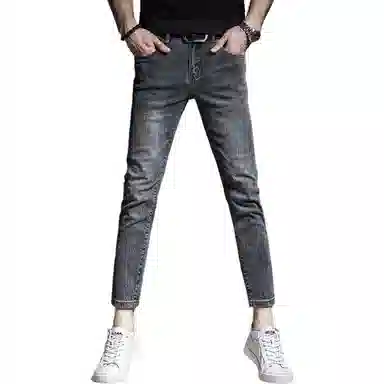 贵色 春季 水洗做旧直筒休闲帅气个性弹力韩版潮流长裤子学生党轻奢束脚牛仔裤 男女同款