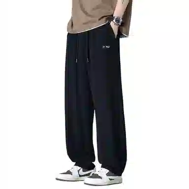顶峰保罗 直筒裤子薄款潮牌痞帅宽松阔腿冰丝潮流运动抽绳无性别主义长裤时尚百搭垂感大码休闲裤 男女同款