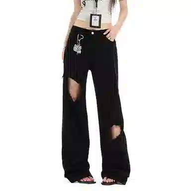 如续 高腰设计感小众宽松阔腿显瘦牛仔裤 女款