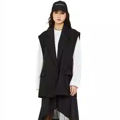 木果果木 新中式宽松中长款纯色马甲 女款 黑色