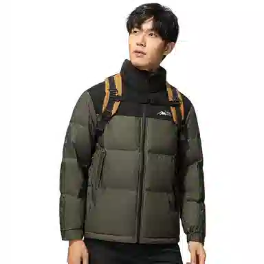 鸭鸭 时尚韩版字母拼色满印短款立领户外休闲防寒面包羽绒服 男款