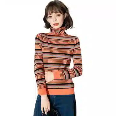 法文箱子 复古条纹拼色长袖针织衫 女款