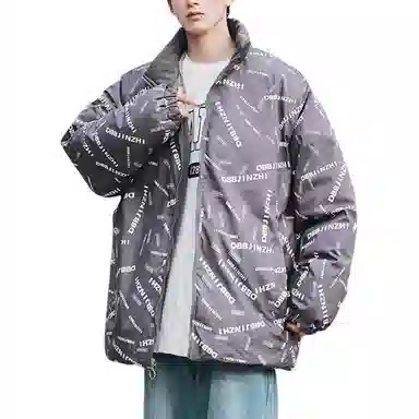 极限涡轮 美式立领基础双面穿复古纯色时尚宽松港风加厚保暖百搭面包服棉服 男女同款