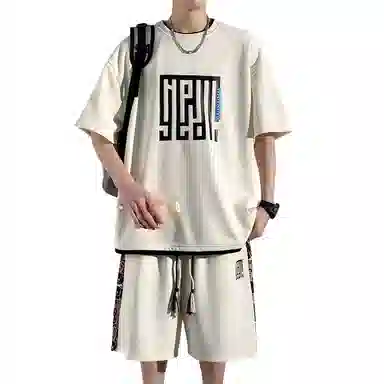 顶峰保罗 新中式国潮冰丝健身篮球圆领短袖短裤一整套无性别主义弹力松紧腰显高宽松加肥加大舒适百搭休闲运动套装 男女同款