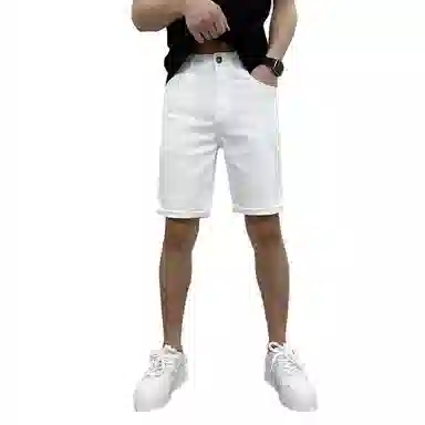 吉肯蒂 欧美高端潮牌简约白色轻奢男士五分修身小直筒牛仔短裤 男款