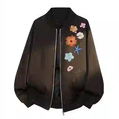 物质公式 满天星系列仿万针刺绣美式高街趣味花卉字母印花设计简约基础款休闲运动百搭宽松舒适通勤飞行员教练短裤棒球领夹克外套 男女同款
