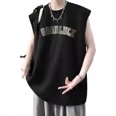 顶峰保罗 美式高街字母薄款透气无袖上衣冰丝凉感舒适宽松小众休闲百搭潮牌运动坎肩背心 男女同款