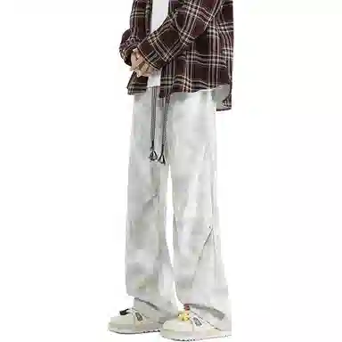 顶峰保罗 美式扎染脏脏裤高街直筒长裤无性别主义潮牌冰丝凉感褶皱设计感宽松百搭阔腿休闲裤 男女同款