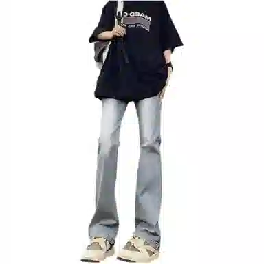 物质公式 美式高街复古做旧水洗基础款宽松休闲百搭透气高腰牛仔裤 男女同款 黑色