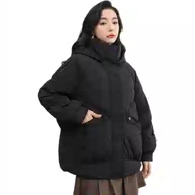 鸭鸭 连帽纯色长袖拉链羽绒服 女款