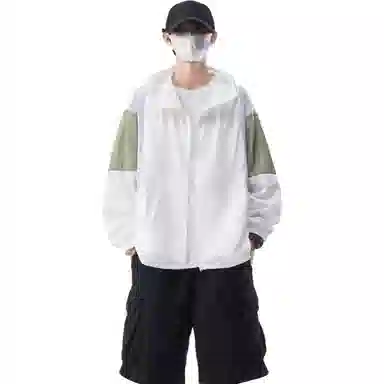 帝狼牛 薄款拼接可调节抽绳设计连帽潮流宽松休闲运动透气防晒服 男女同款