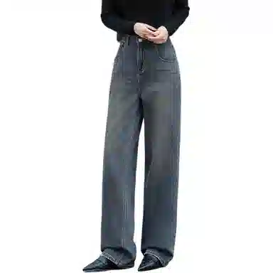 【dme】 纯色中腰直筒简约休闲牛仔裤 女款 中牛仔蓝