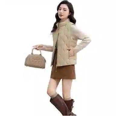 鸭鸭 纯色立领短款拉链马甲 女款