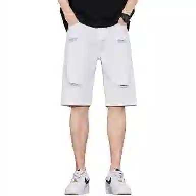吉肯蒂 破洞夏季薄款外穿潮牌宽松牛仔短裤 男款