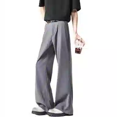 顶峰保罗 纯色垂感薄款舒适百搭直筒长裤凉感宽松小众简约高级感潮牌西装拖地阔腿 休闲裤 男女同款