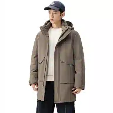 鸭鸭 时尚加厚中长款纯色连帽羽绒服 男款