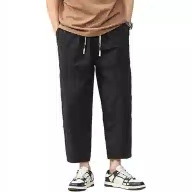 帝狼牛 日系简约纯色字母刺绣宽松直筒九分休闲裤 男女同款