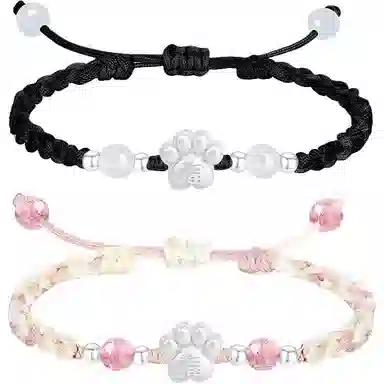 【S999足银】 色菲尔 新中式福字猫爪编织 国风国潮甜美可爱卡通萌趣日常通勤百搭可调节#好运桃花 织物 手绳 男女同款情侣款