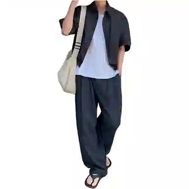 沐诚阳译 直筒复古慵懒风宽松阔腿休闲裤 男款