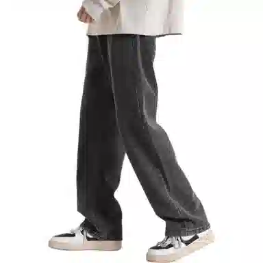 复古简约基础款做旧水洗宽松垂感直筒显瘦百搭牛仔裤 男女同款 中蓝色