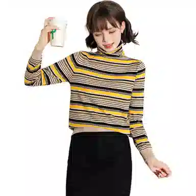 法文箱子 复古条纹拼色长袖针织衫 女款