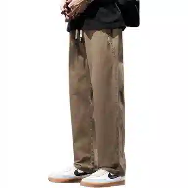 人本 纯色中腰宽松直筒系带休闲裤 男女同款 黑色