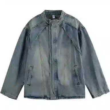 【dme】 美式简约复古高街做旧夹克春秋潮牌立领开衫解构纯色宽松休闲情侣时尚百搭舒适长袖上衣牛仔外套 男女同款