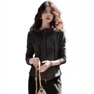 【dme】 纯色拉链连帽休闲长袖夹克外套 女款