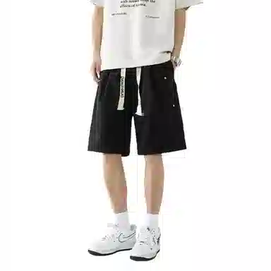 敦煌博物馆 美式高街抽绳系带刺绣简约百搭基础款日常运动纯色透气大码垂感铆钉直筒五分休闲短裤 男女同款