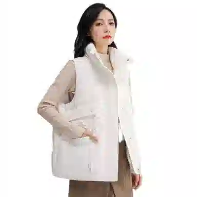 鸭鸭 纯色简约无袖立领羽绒服 女款 咖色