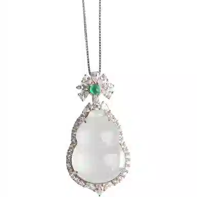 欧说珠宝 新中式设计轻奢大气优雅时尚招财葫芦#好运锁骨链 天山翠 项链 女款