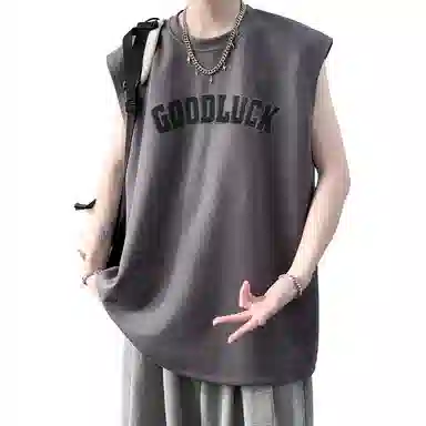 顶峰保罗 美式高街字母薄款透气无袖上衣冰丝凉感舒适宽松小众休闲百搭潮牌运动坎肩背心 男女同款