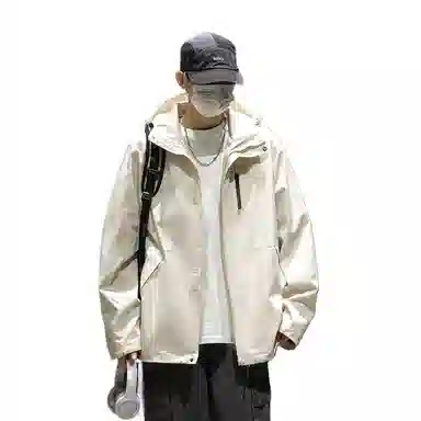玉儿恋  日系户外纯色连帽宽松休闲拉链  防风冲锋衣 男女同款