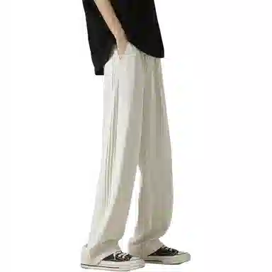 顶峰保罗 冰丝条纹直筒宽松阔腿垂感长裤无性别主义潮牌夏天薄款运动速干痞帅舒适百搭纯色休闲裤 男女同款