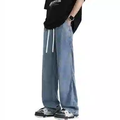 顶峰保罗 天丝莱赛尔纯色水洗直筒阔腿长裤美式潮牌高街凉感透气宽松休闲小众百搭牛仔裤 男女同款