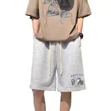 哲源 美式复古运动舒适百搭简约纯色五分休闲短裤 男女同款