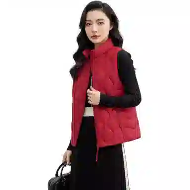 鸭鸭 纯色立领短款拉链马甲 女款