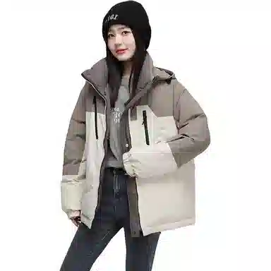鸭鸭 时尚连帽简约拼色羽绒服 女款