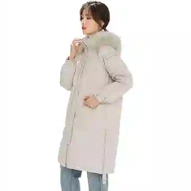 鸭鸭 中长款纯色宽松舒适羽绒服 女款